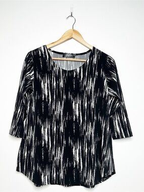 Sympli Black White Abstract Print 3/4 Sleeve Tunic Top Side Slit Size 6